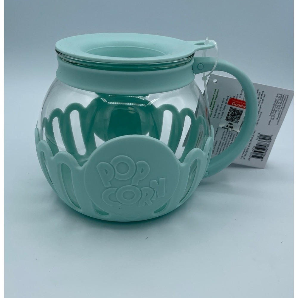 Ecolution Micro-Pop Glass Popcorn Popper 1.5 QT Microwave Aqua Blue EKPAQ-4215